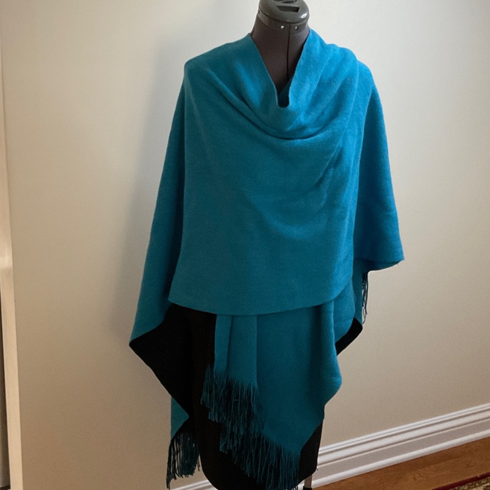 Teal and Black Shawl with Fringe